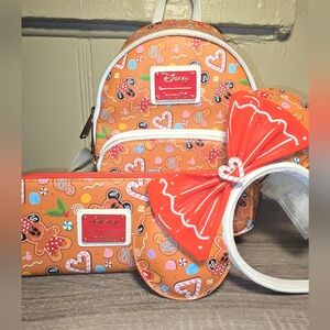 Loungefly Disney Christmas Gingerbread Mini Backpack,  Wallet  and Ears.